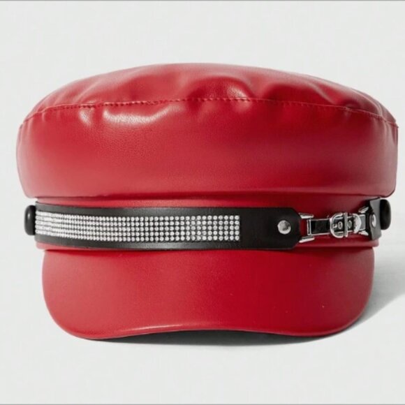 RED LEATHER-EFFECT HAT - Picture 1 of 4